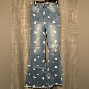 Cello Star-Patterned Blue Flare Jeans